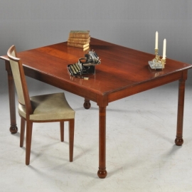 Antieke tafel / Hollandse mahonie Art Deco eetkamertafel / werktafel in massief mahonie met inlegwerk (No.590257)