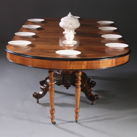 Lange eetkamertafel wortelnoten Willem III ca 1875 permanente lengte [No.212825)