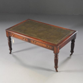 Antieke bureaus / Engelse partnerschrijftafel  in mahonie ca. 1880 met groen leer (No.582835)