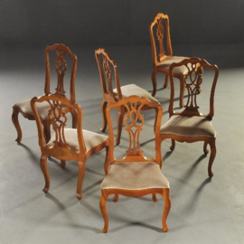 Antieke stoelen eetkamerstoelen / Stel van 6 brede strakke blonde notenhouten stoelen ca. 1925 (No.151226)