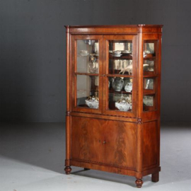 Antieke kast / Mahonie Vitrine kast met spiegels en dichte onderkast Biedermeier (No.610251)