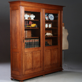 Grote boekenkast met schuifdeuren Hollands ca 1890 eikenhout (No.921330)