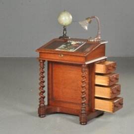 Antieke bureaus / Engelse mahonie davenport ca. 1875 met leer ingelegd (No.501932)