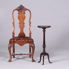 Hoge Engelse "Tripod wine table" zeer donker bijna zwart eikenhout ca 1900 (No.452405)
