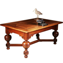Antieke tafel / Doorleefde bolpoottafel als schrijftafel of eetkamertafel ca. 1875 in eikenhout met ebben (No.532755)
