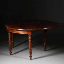 Antieke tafel / Ronde kersenhouten eetkamertafel inklapbaar tot sidetable ca. 1850 Frankrijk (No.552843)