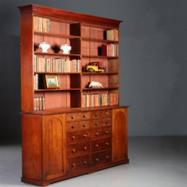 Antieke boekenkast / Half open bIbliotheekkast ca. 1860 met 10 laden en twee deuren (No.582945)