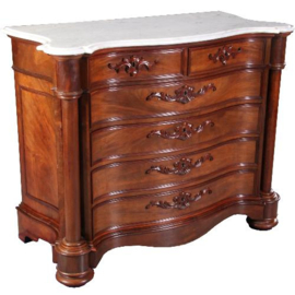 Antieke kasten / Orgelgebogen commode  mat wit marmer ca. 1870 zeer rijk uitgevoerd meubel (No.700961)