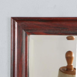 Antieke spiegel / Rechthoekige mahonie spiegel ca. 1890 met facet geslepen spiegel (No.652659)