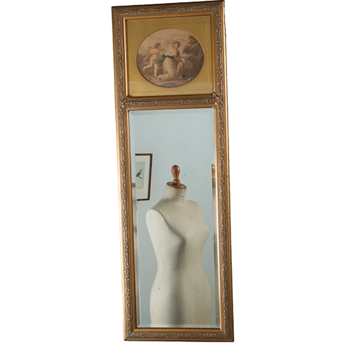 Smalle Hollandse schouwspiegel met romantische prent (No.290814) - 1.12 m. Hoog