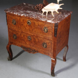 Antiek ladenkast / wortelnoten commode met marmer blad ca. 1910 (No.732517)