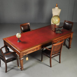 Antieke bureaus / Partner schrijftafel 2,44 m. lang met 8 laden ca. 1890 rood ingelegd (No.341623)