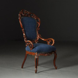 Antieke stoelen / Armstoel / Hollandse Mahonie Willem III Voltaire met zwarte accenten ca. 1875 (No.461631)