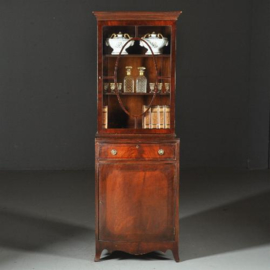 Antieke kast / Engelse boekenkast  / servieskast donker mahonie ca. 1920 ondiepere bovenkast (No.522353)