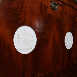 Secretaire Abattant of klepbureau met 4 biscuit panelen prachtig ingelegd ca 1790 (No.260650)
