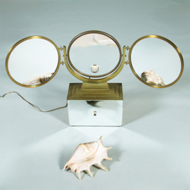 Art Deco grote drieluik dressing Mirror met verlichting en spiegellade door "BROT MIROITERIE Paris" (No.562218) - Hoogte 0,68 m.