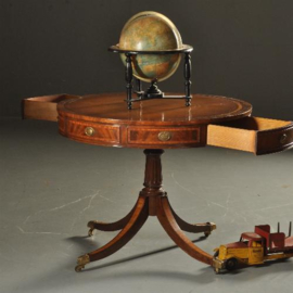 Antieke tafel / Ronde mahonie drumtable met 2 laden ca. 1890 (No.502860)