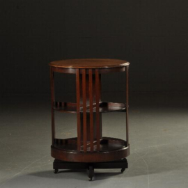 Antieke kast / Ronde mahonie boekenmolen  ca. 1900 draaibaar en op wieltjes (No.501301)