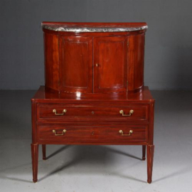 Schrijfkabinet of Drankenkastje in deels half rond in strak mahonie met marmer ca. 1810  [No.800223)