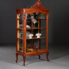 Antieke kast / Vitrinekast  Willem III ca. 1860 mahonie met gemoest esdoorn van binnen (No.732524)