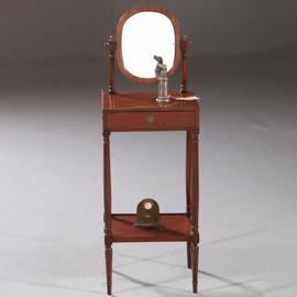Antiek nachttafeltje of kleine poudreuse ca 1850 mahonie met kantelbare spiegel (No.891525)