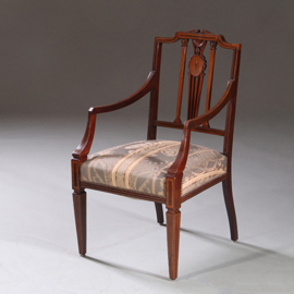 Stel armstoelen met zeer fraai ingelegde medaillons ca 1900 incl stoffering naar wens (No.212805)