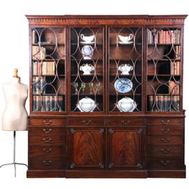 Grote break front Bibliotheekkast  met 6 deuren en 12 laden ca 1900 (No.422410)