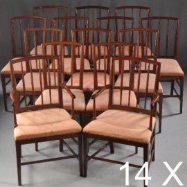 Antieke stoelen / Stel van 14 mahonie stoelen waarvan 2 met armleuningen ca. 1810 inclusief herstoffering naar wens (No.731403)