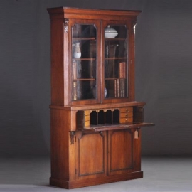 Antieke kast / Engels buro bookcase ca. 1880 mahonie boekenkast met schrijfinterieur (No.291541)