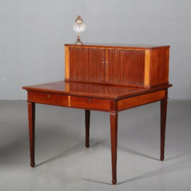 Antieke mahonie werktafel in Louis Seize stijl ca. 1890 met 2 grote laden en een opzetkast (No.762411)