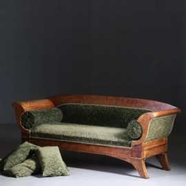 Antieke banken / Hollandse vroeg biedermeier sofa ca. 1820 in bloemmahonie met groen velours (No.561957)