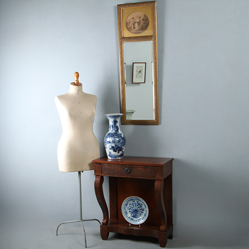 Smalle Hollandse schouwspiegel met romantische prent (No.290814) - 1.12 m. Hoog