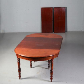 Antieke tafel / Coulissentafel ovaal ca. 1860 in mahonie tot 3,24 m.  met 4 inlegbladen mahonie (No.581655)