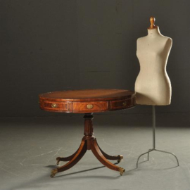 Antieke tafel / Ronde mahonie drumtable met 2 laden ca. 1890 (No.502860)