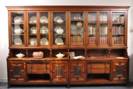 Antieke kast / zeer brede bibliotheekkast / servieskast ca. 3,4m. Victoriaans / Edwardian (No.500706)
