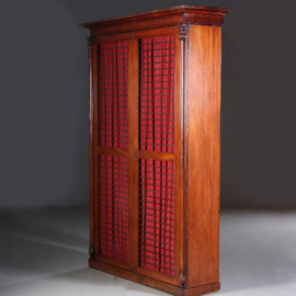 Antieke kast / Mahonie boekenkast, 18e eeuw Engeland, met uitneembare rode bespanning met 7 verstelbare planken (No.692451)