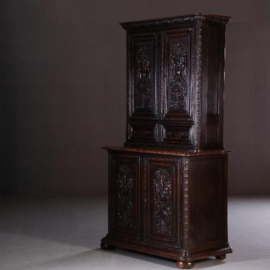 Antieke kast / Franse "armoire a deux corps" in donker gepatineerd eiken ca. 1850 (No.651514)