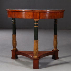 Antieke bijzetafel / Ronde Empire sofa tafel ca. 1820  met marmer blad en deel gepolychromeerd  (No. 780152)