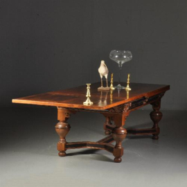 Antieke tafel / Eetkamertafel / Rentmeesterstafel verbluffend fraaie 3.5 m lange palissander trektafel ca. 1700 met veel ebben (No.521362)