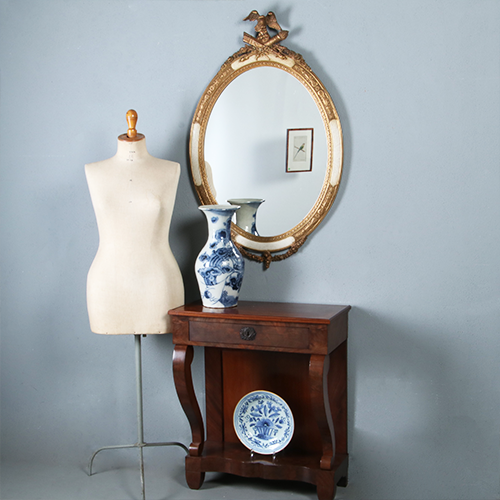 Ovale spiegel in goud met wit en met fraaie kroon Gebr. Koch ca. 1900 (No.290832) - 1,06 m. Hoog