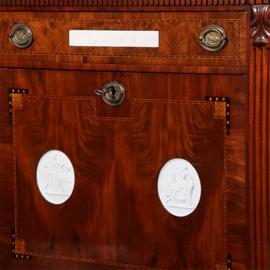Secretaire Abattant of klepbureau met 4 biscuit panelen prachtig ingelegd ca 1790 (No.260650)