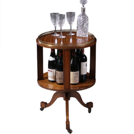 Ronde satijnhouten boekenmolen wijntafel met bronzen reling ca 1915 ingelegde biezen (No.222170)
