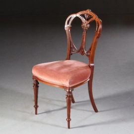 Antieke stoelen / Stel van 6 laat Victoriaanse mahonie  eetkamerstoelen  ca. 1890 met bewerkte kroon Incl. stoffering naar wens (No.681438)