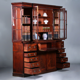 Engels Georgian break front bibliotheekkast ca 1810 in mahonie met uittrekbaar bureau (No.422405)
