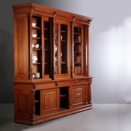 Antieke boekenkast / Zeer hoge Bibliotheekkast (2,73 m. hg) ca. 1870 met geheim vak en interessante spreuk (No.680125)