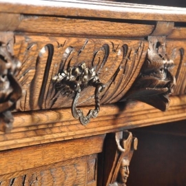 Antieke bureaus / Partnerbureau rijk gestoken herenburau met houten blad ca. 1875 (No.710933)