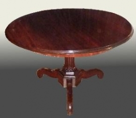 Antieke tafel / Ronde mahonie eetkamertafel met massief mahoniehouten blad (No.84146)