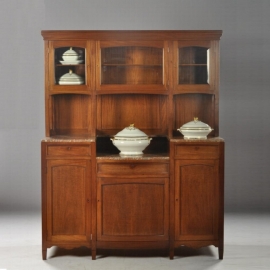 Antieke kast / Strak en chique Hollands art deco buffet of servieskast in massief mahonie met marmer ca. 1910 (No.601435)