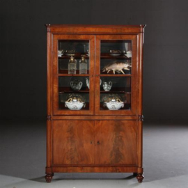 Antieke kast / Mahonie Vitrine kast met spiegels en dichte onderkast Biedermeier (No.610251)