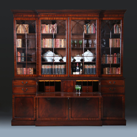 Grote breakfront boekenkast of bibliotheekkast ca 1910 met 8 deuren en bureau (No.280325)